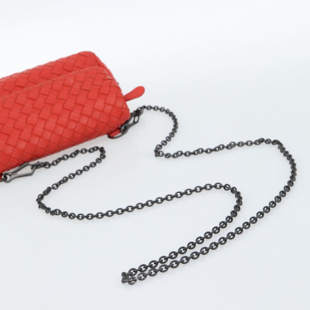 BOTTEGA VENETA INTRECCIATO Chain Shoulder Bag Leather Red Auth ka4740A