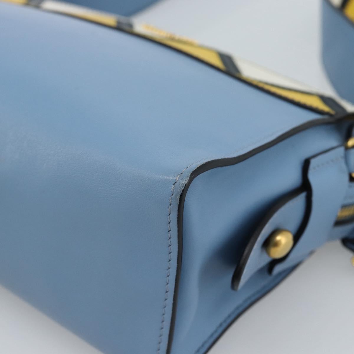 PRADA Shoulder Bag Leather Light Blue Gold Auth ka4742M