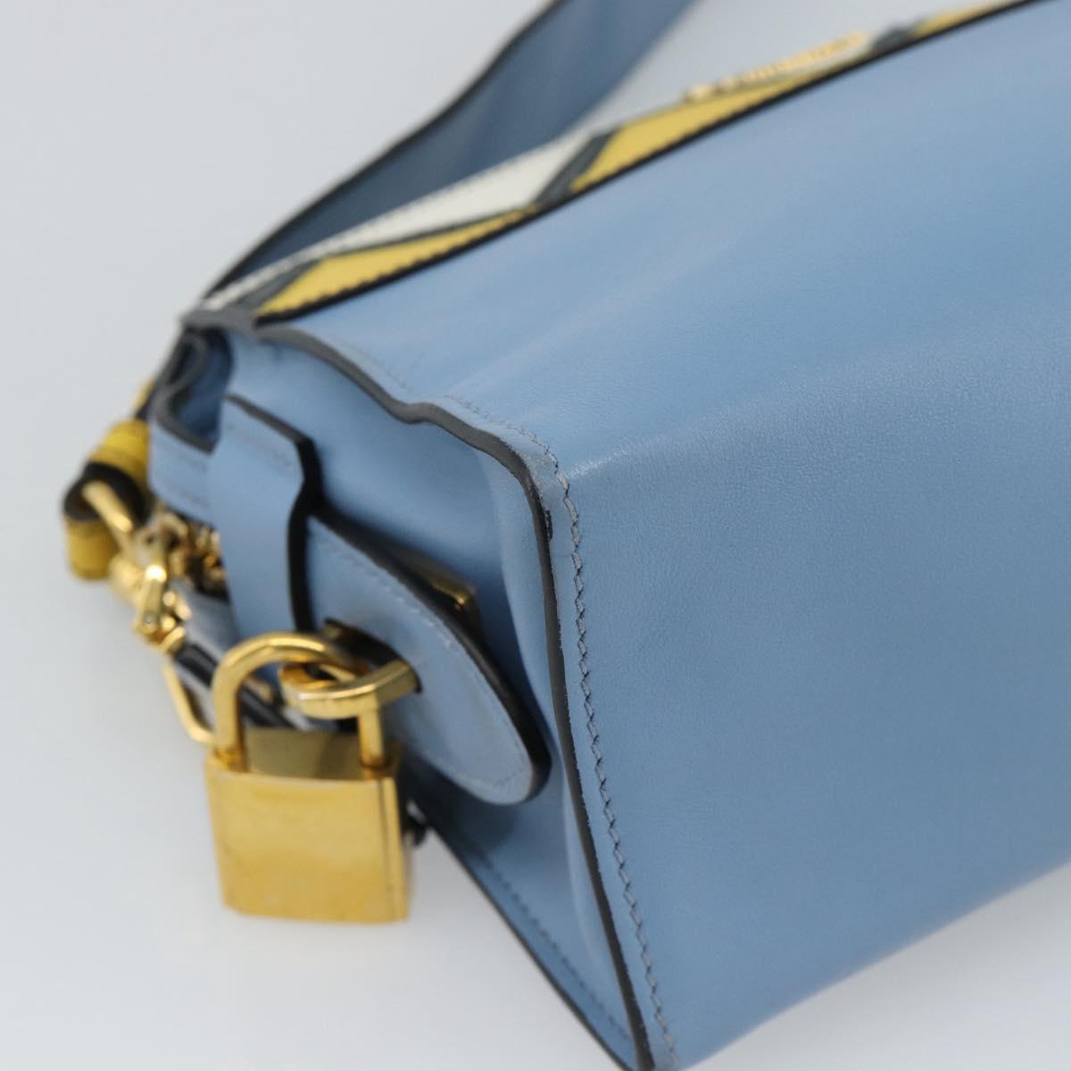 PRADA Shoulder Bag Leather Light Blue Gold Auth ka4742M