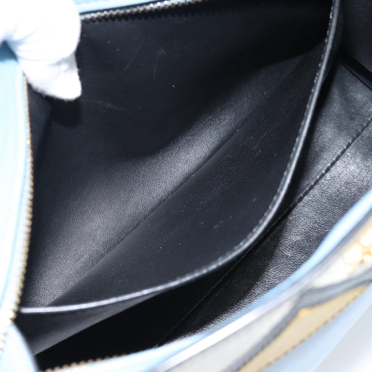 PRADA Shoulder Bag Leather Light Blue Gold Auth ka4742M