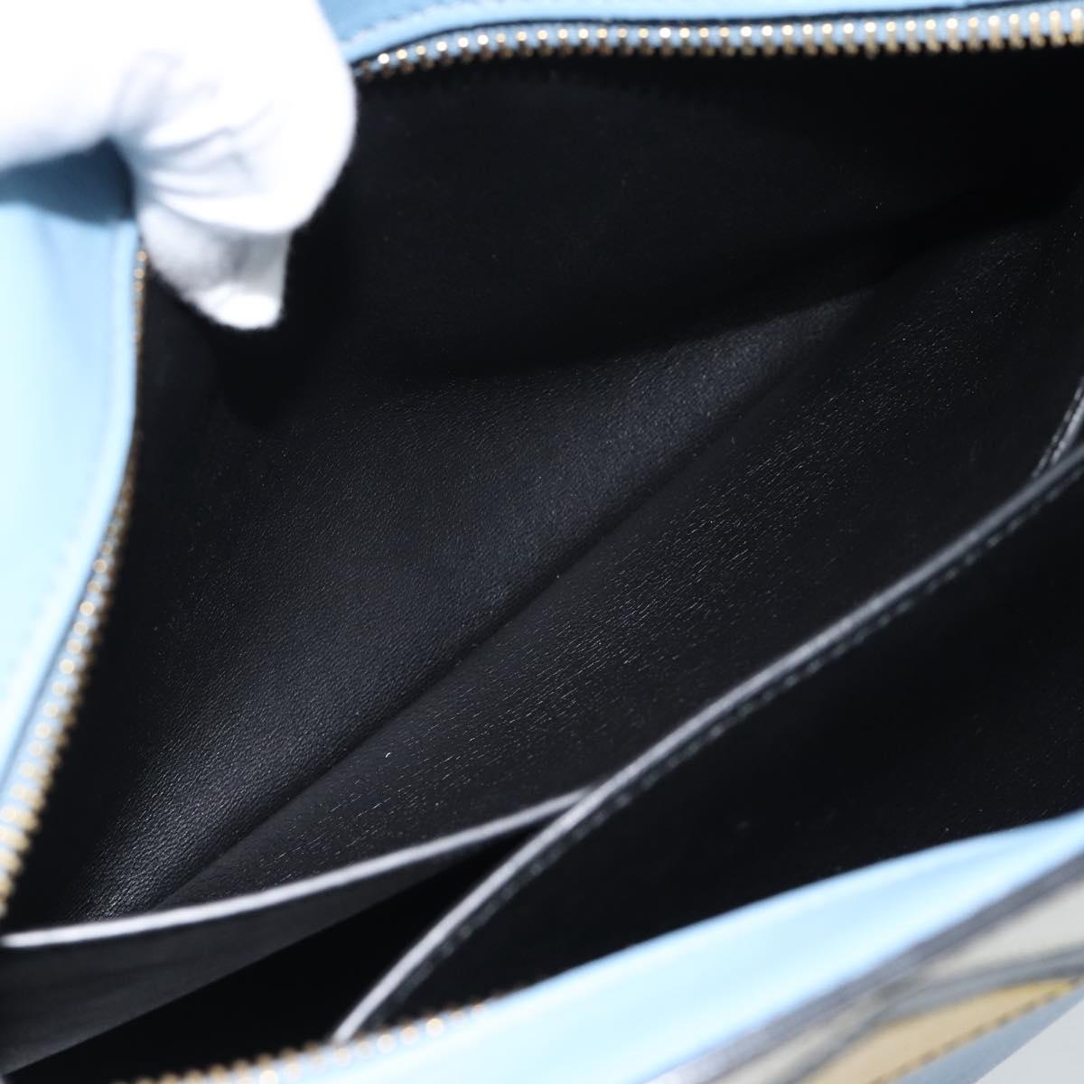 PRADA Shoulder Bag Leather Light Blue Gold Auth ka4742M