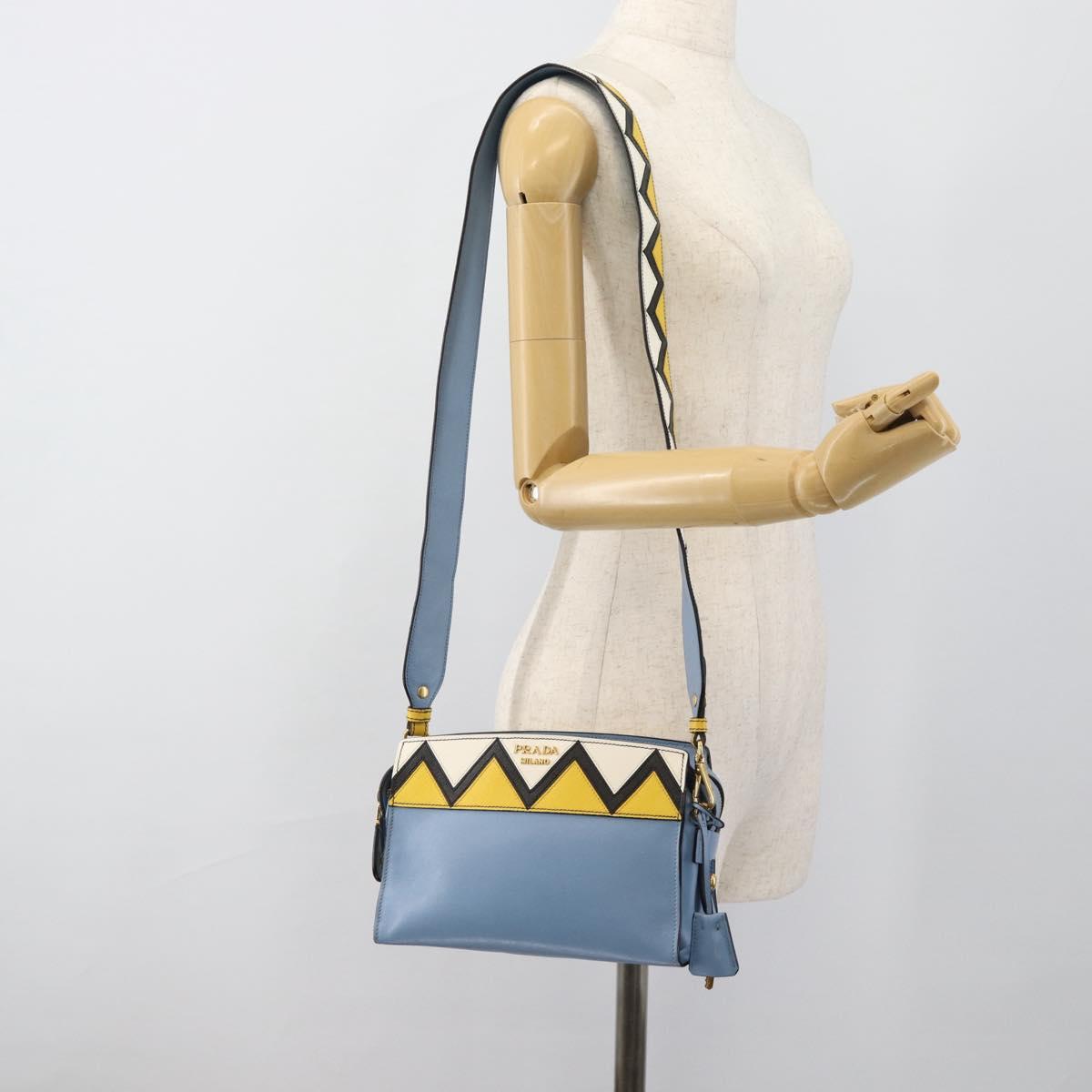 PRADA Shoulder Bag Leather Light Blue Gold Auth ka4742M