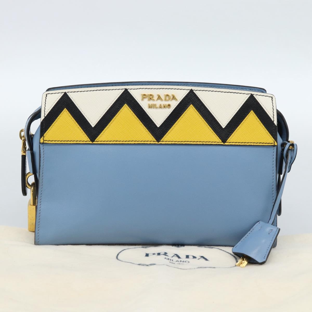 PRADA Shoulder Bag Leather Light Blue Gold Auth ka4742M