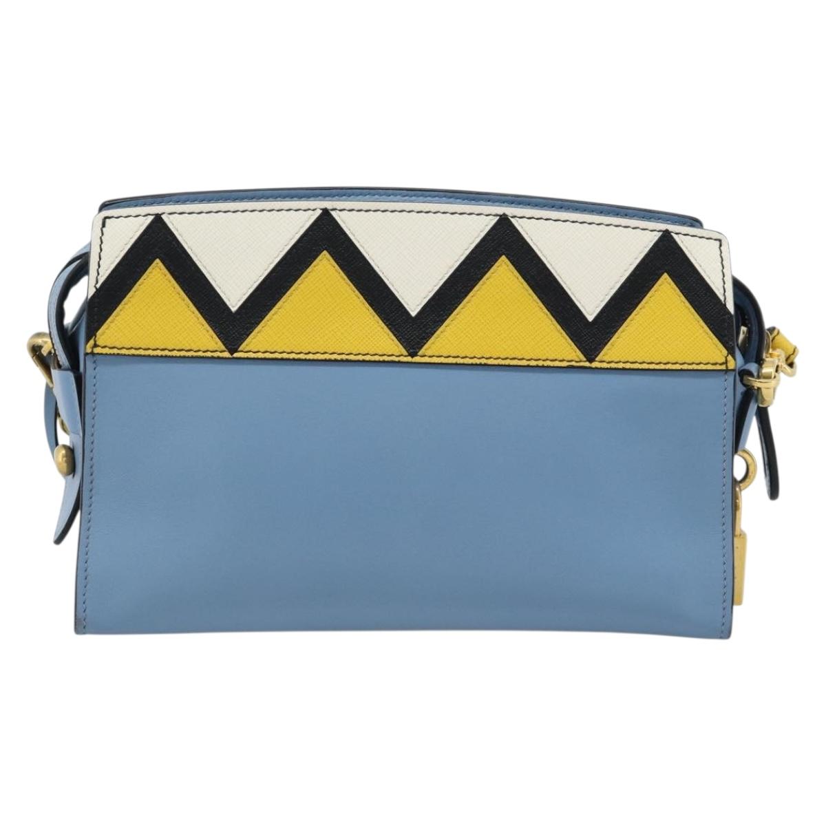 PRADA Shoulder Bag Leather Light Blue Gold Auth ka4742M