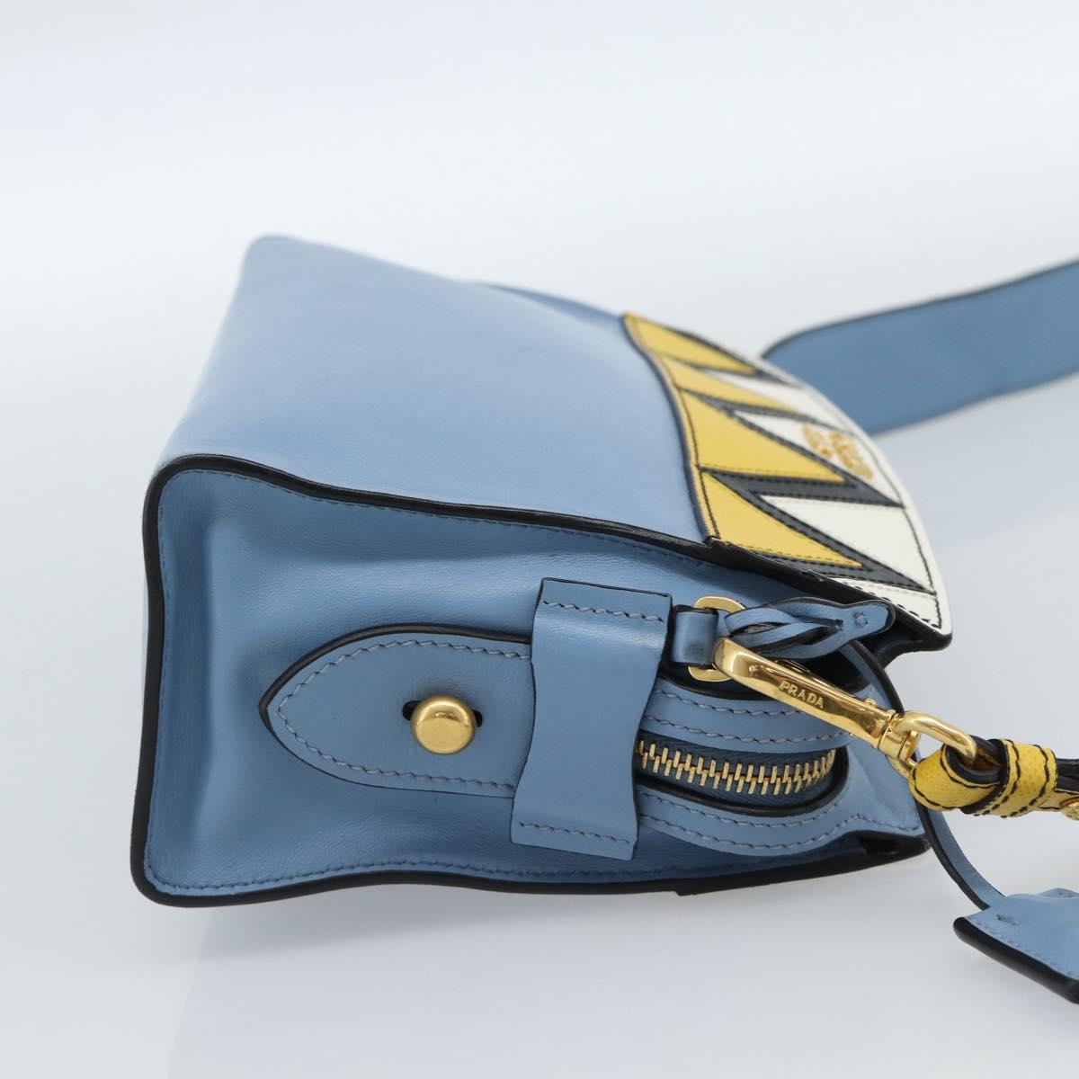PRADA Shoulder Bag Leather Light Blue Gold Auth ka4742M