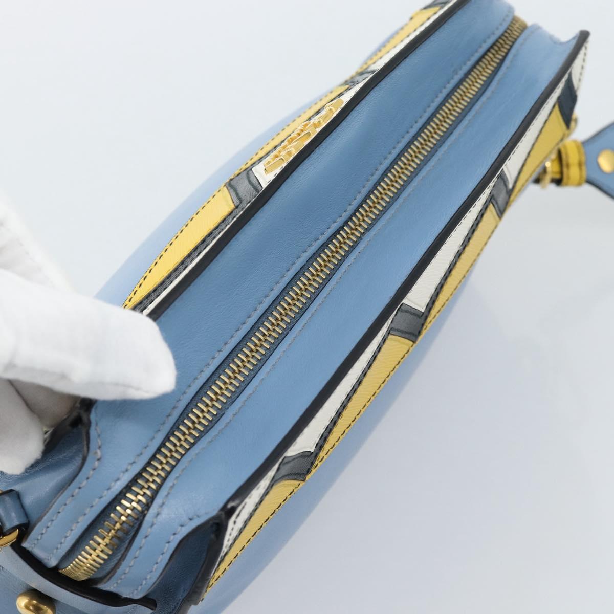 PRADA Shoulder Bag Leather Light Blue Gold Auth ka4742M