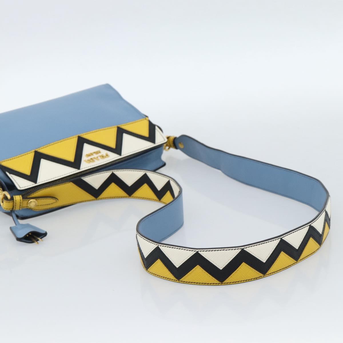 PRADA Shoulder Bag Leather Light Blue Gold Auth ka4742M