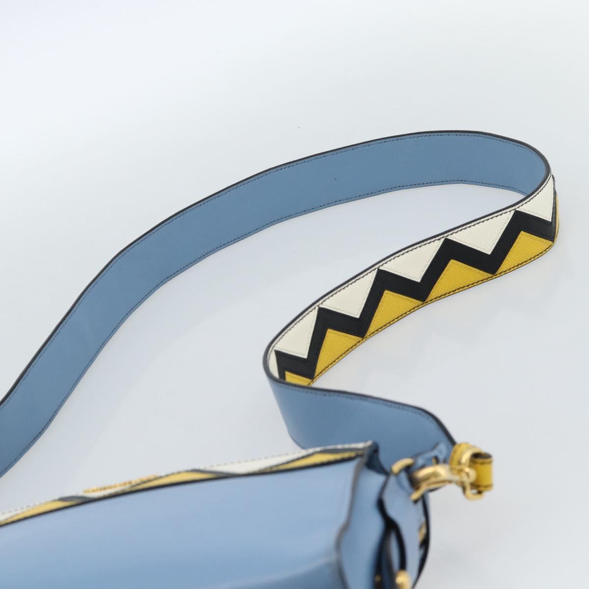 PRADA Shoulder Bag Leather Light Blue Gold Auth ka4742M