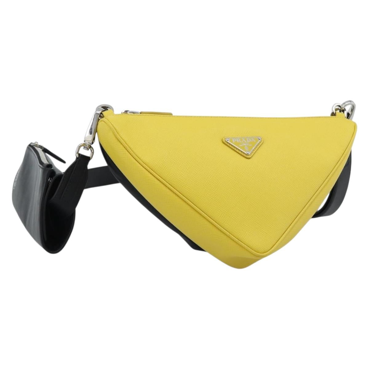 PRADA Triangle Shoulder Bag Leather Black Yellow Auth ka4743SM