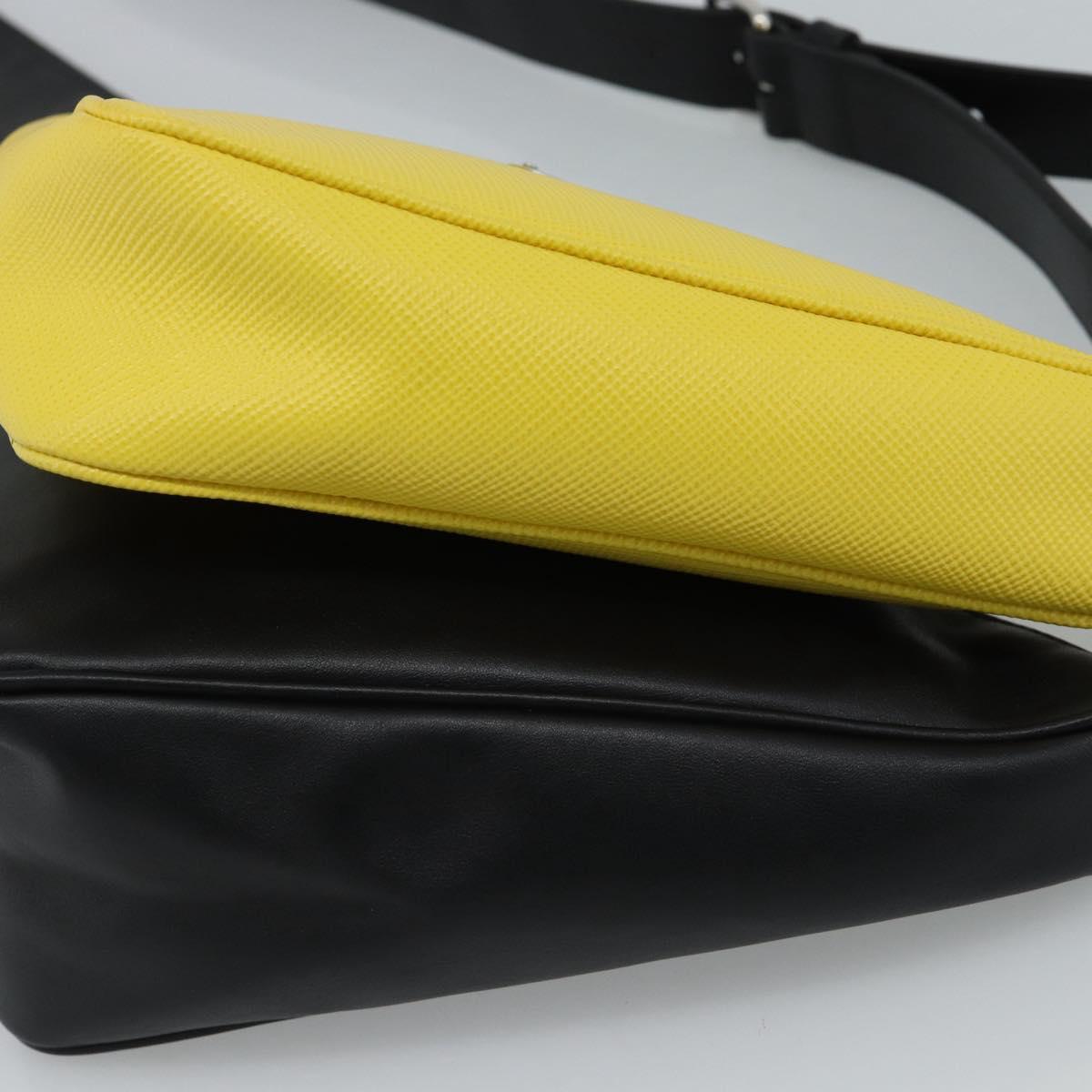 PRADA Triangle Shoulder Bag Leather Black Yellow Auth ka4743SM