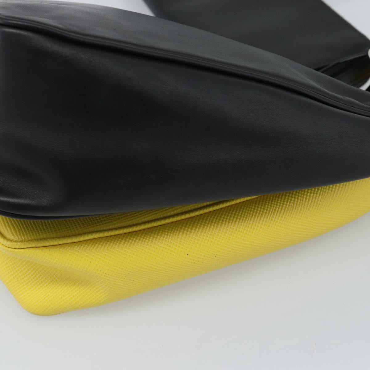 PRADA Triangle Shoulder Bag Leather Black Yellow Auth ka4743SM