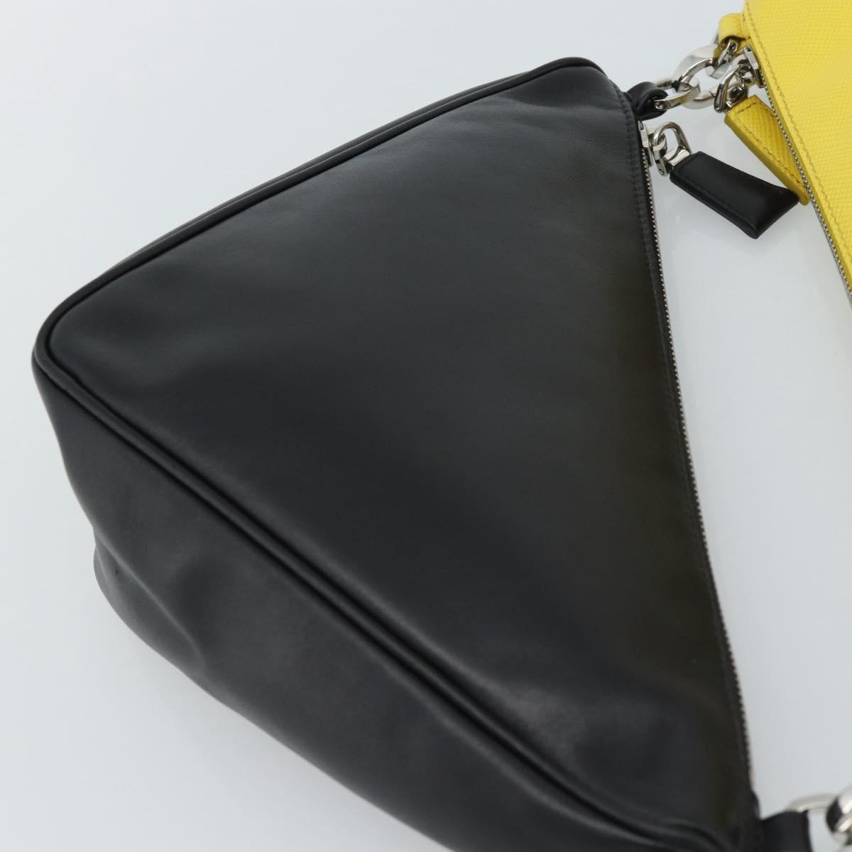PRADA Triangle Shoulder Bag Leather Black Yellow Auth ka4743SM