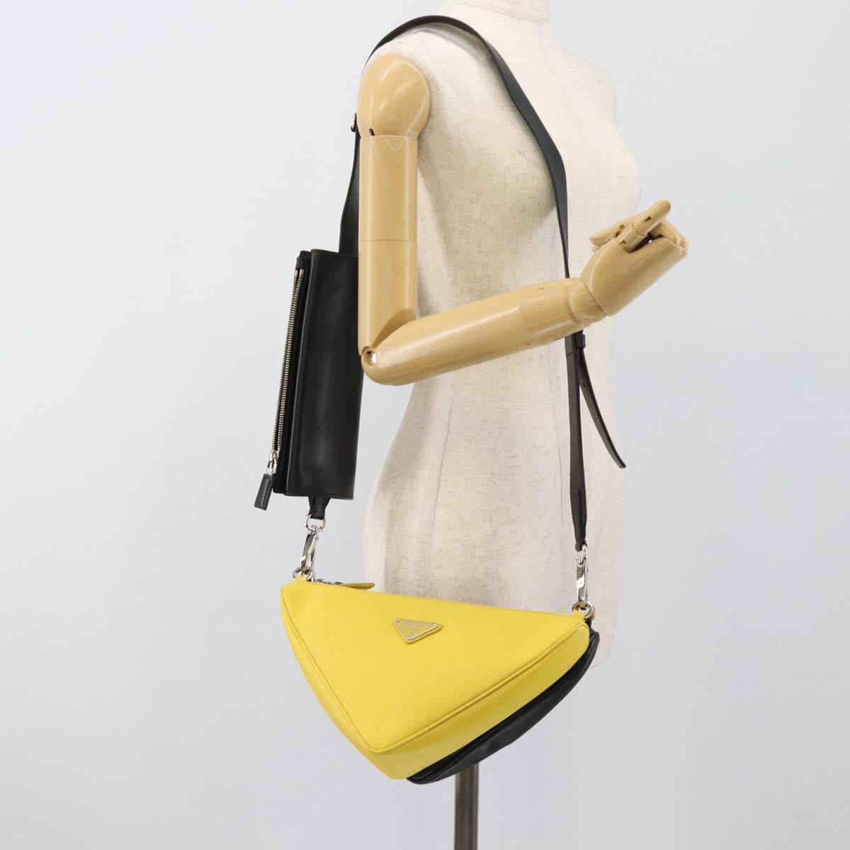 PRADA Triangle Shoulder Bag Leather Black Yellow Auth ka4743SM