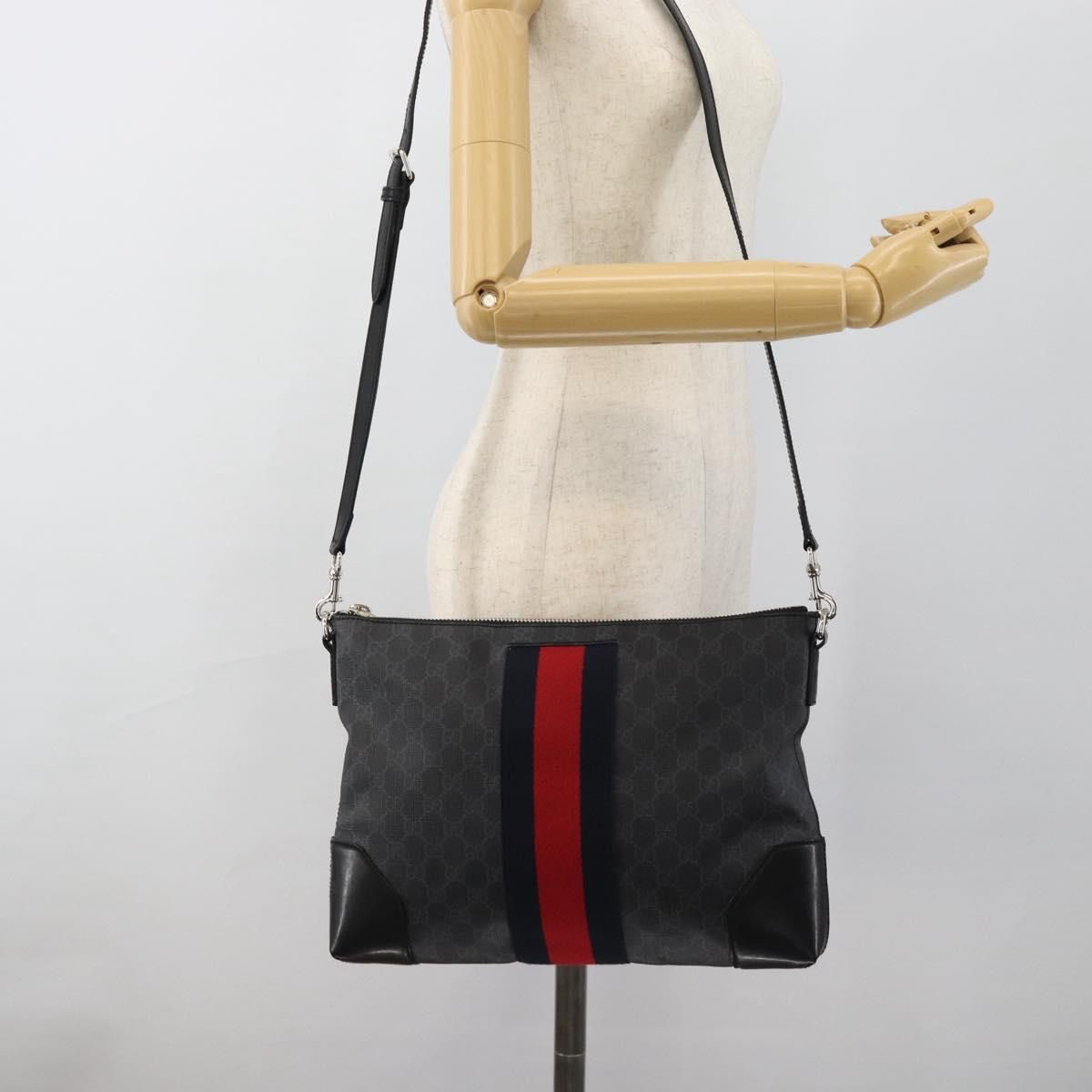 GUCCI GG Supreme Sherry Line Shoulder Bag PVC Black Red Navy 474139 Auth ka4744V