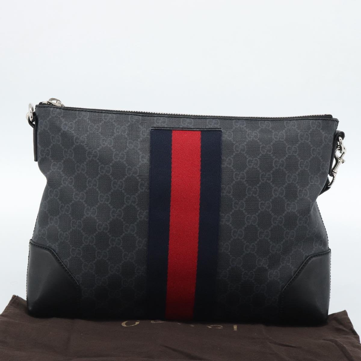 GUCCI GG Supreme Sherry Line Shoulder Bag PVC Black Red Navy 474139 Auth ka4744V