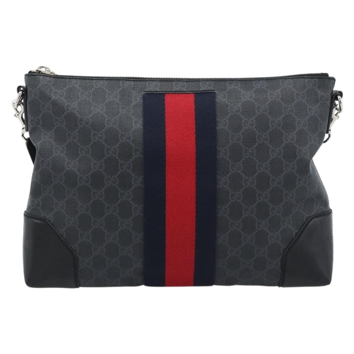 GUCCI GG Supreme Sherry Line Shoulder Bag PVC Black Red Navy 474139 Auth ka4744V