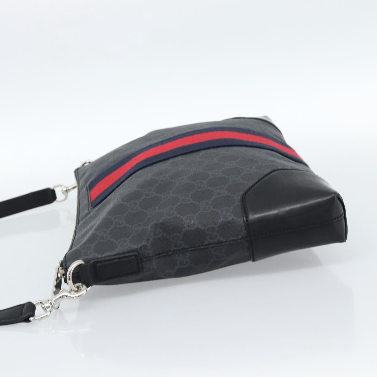 GUCCI GG Supreme Sherry Line Shoulder Bag PVC Black Red Navy 474139 Auth ka4744V