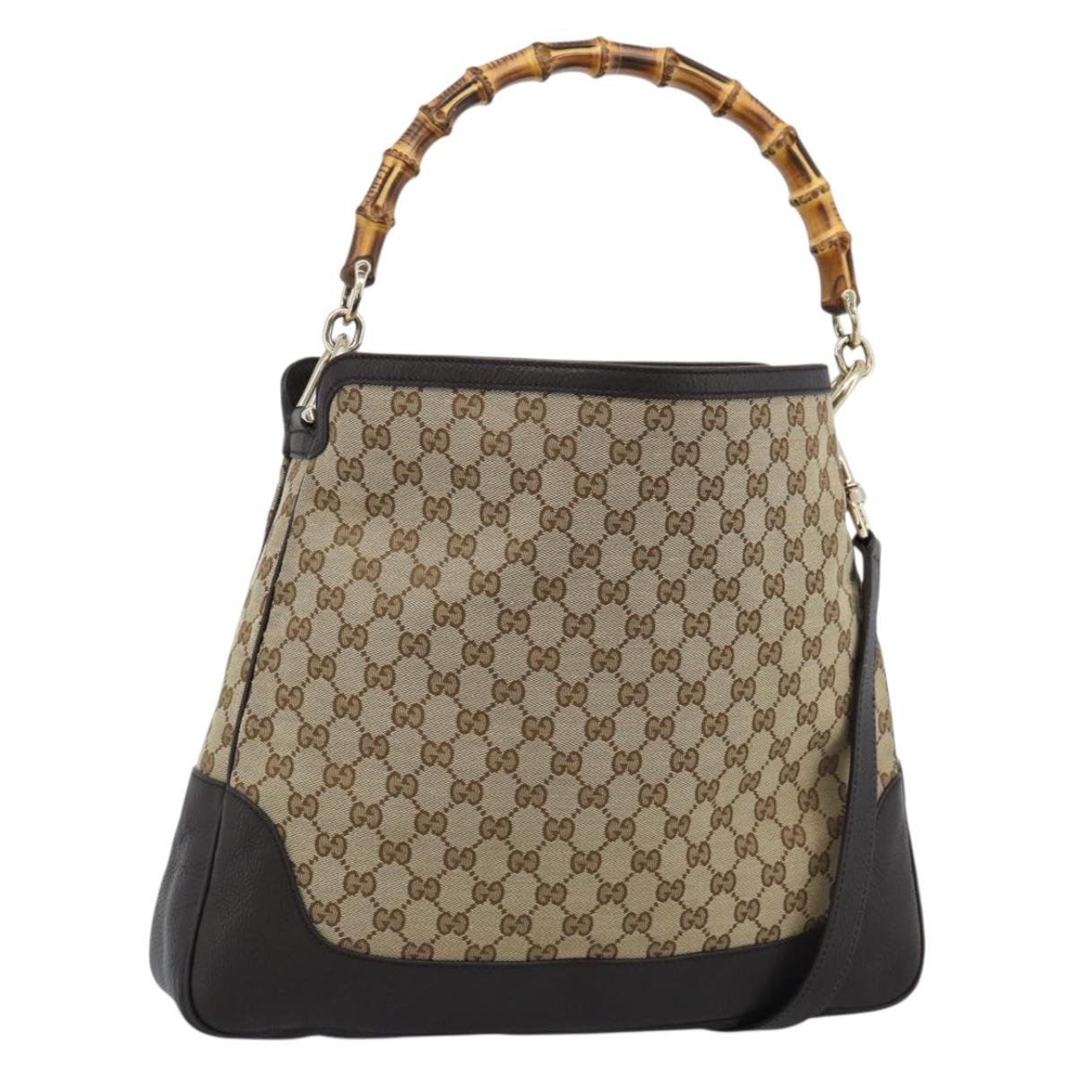 GUCCI Bamboo GG Canvas Hand Bag 2way Beige Gold 282315 Auth ka4747V