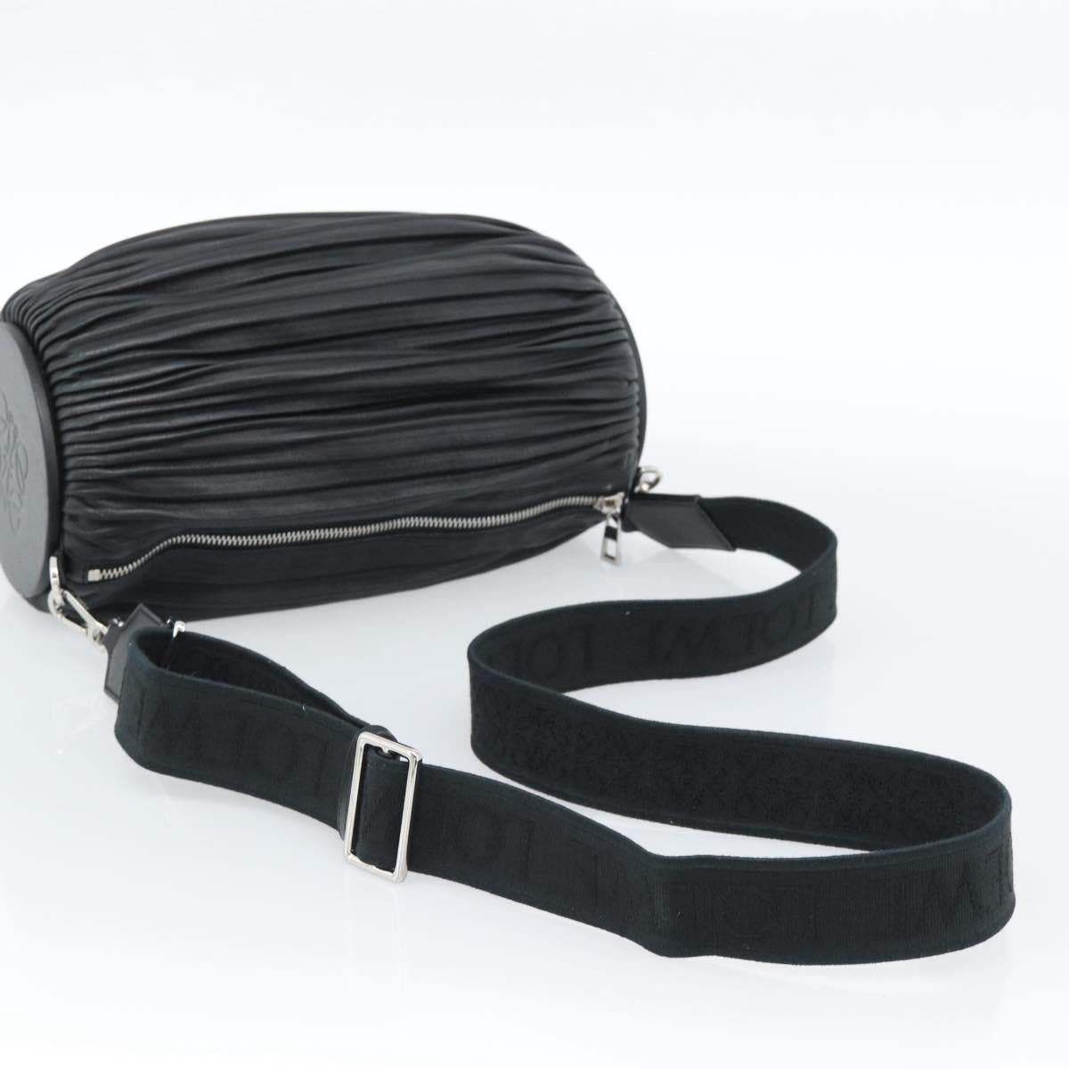 LOEWE Bracelet Pouch Large Shoulder Bag Nappa leather Black Silver Auth ka4749SM