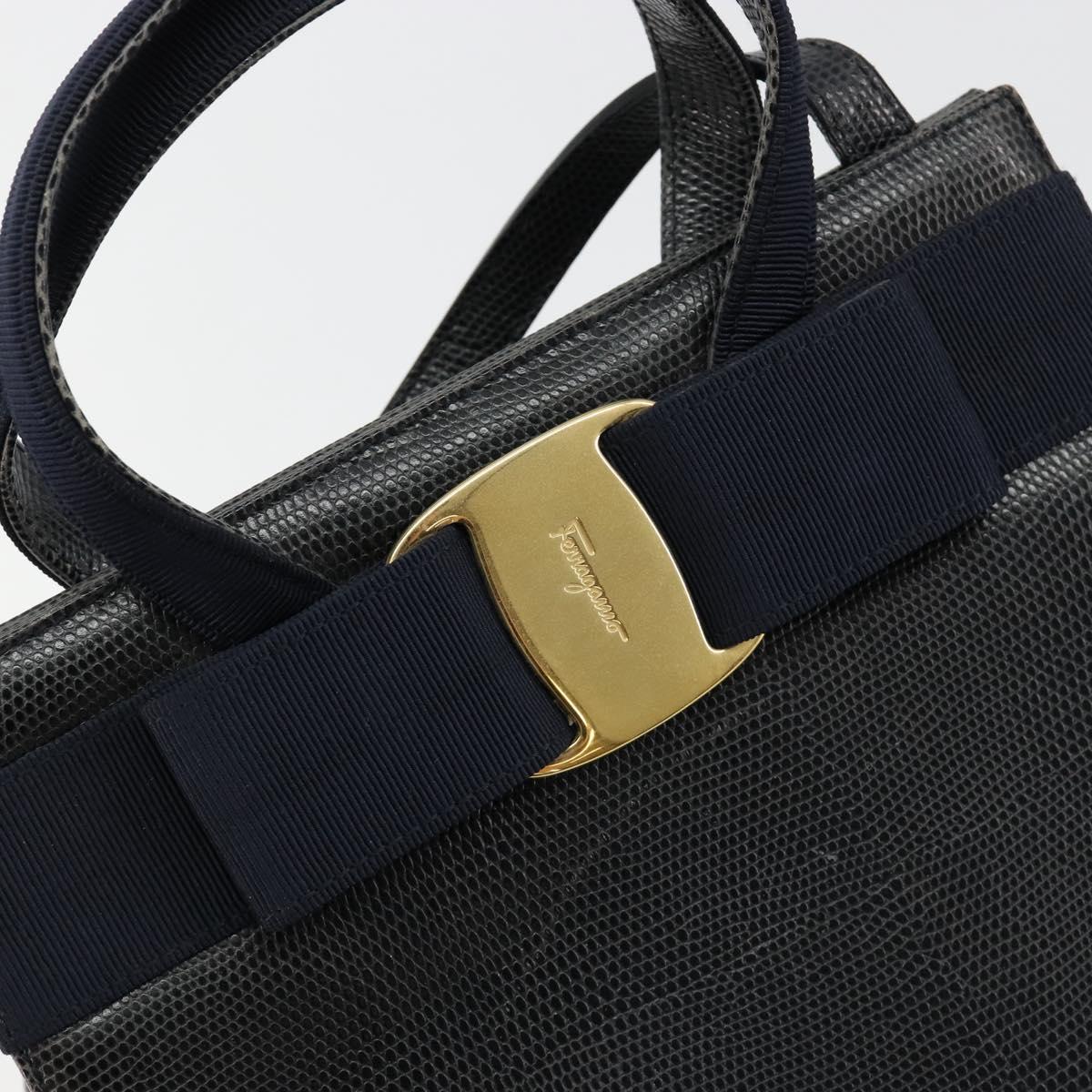 Salvatore Ferragamo Vala Hand Bag Leather 2way Navy Gold Auth ka4752