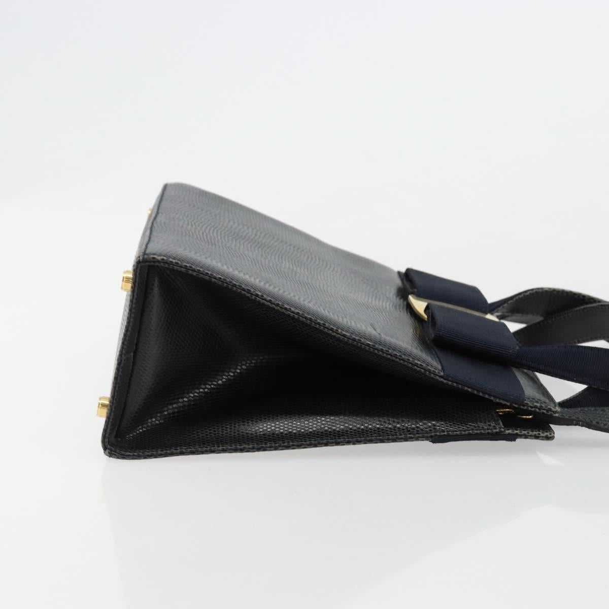 Salvatore Ferragamo Vala Hand Bag Leather 2way Navy Gold Auth ka4752