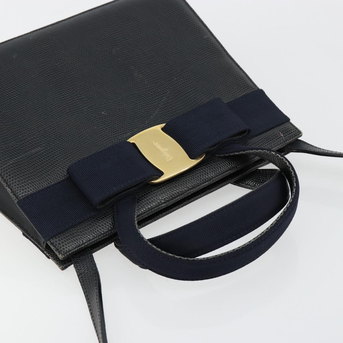 Salvatore Ferragamo Vala Hand Bag Leather 2way Navy Gold Auth ka4752