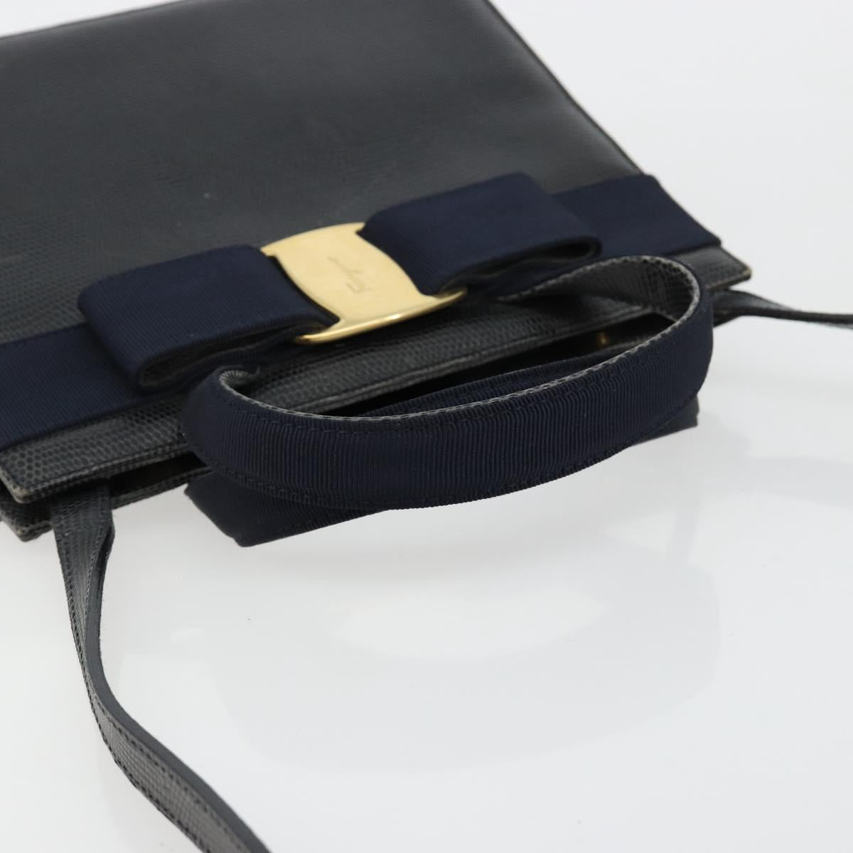 Salvatore Ferragamo Vala Hand Bag Leather 2way Navy Gold Auth ka4752