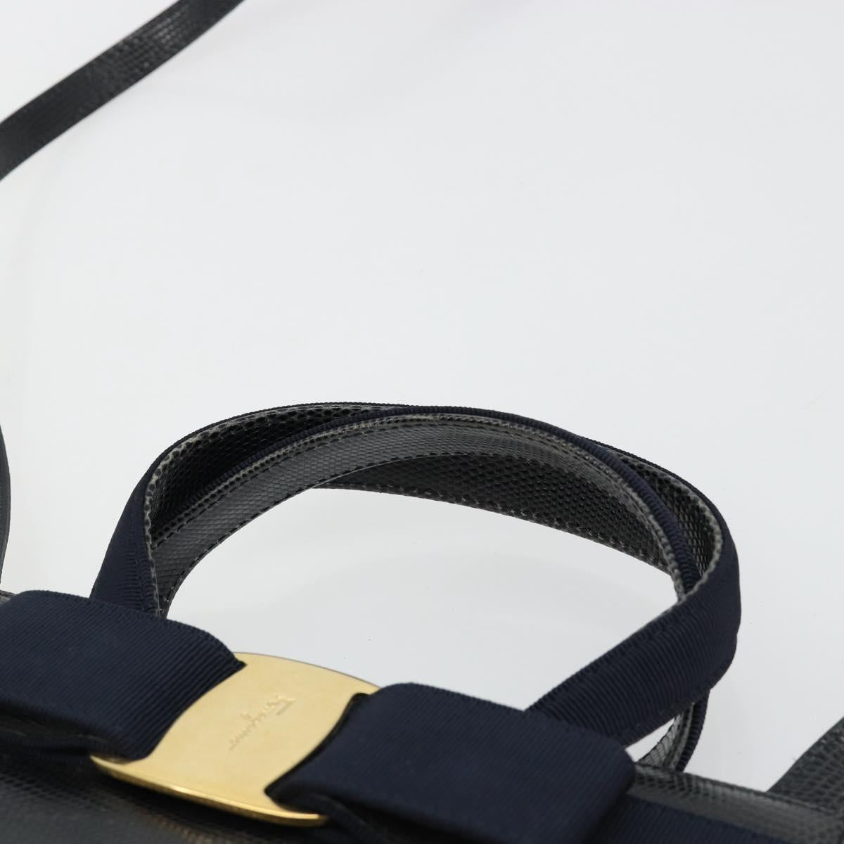Salvatore Ferragamo Vala Hand Bag Leather 2way Navy Gold Auth ka4752