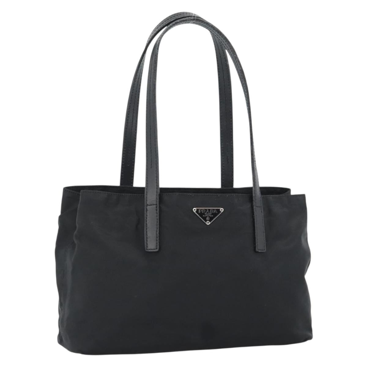 PRADA Tote Bag Nylon Leather Black Silver Auth ka4753A