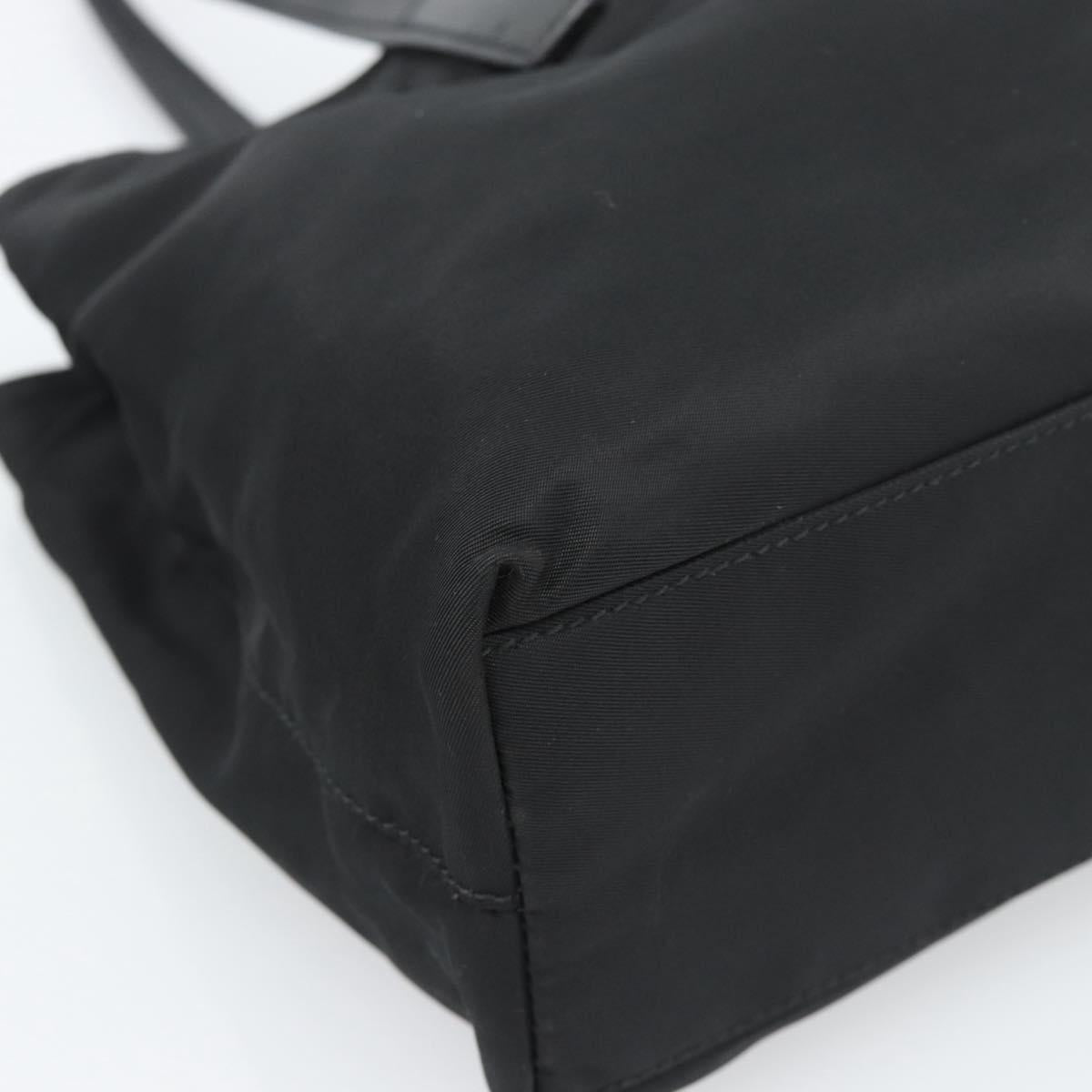 PRADA Tote Bag Nylon Leather Black Silver Auth ka4753A