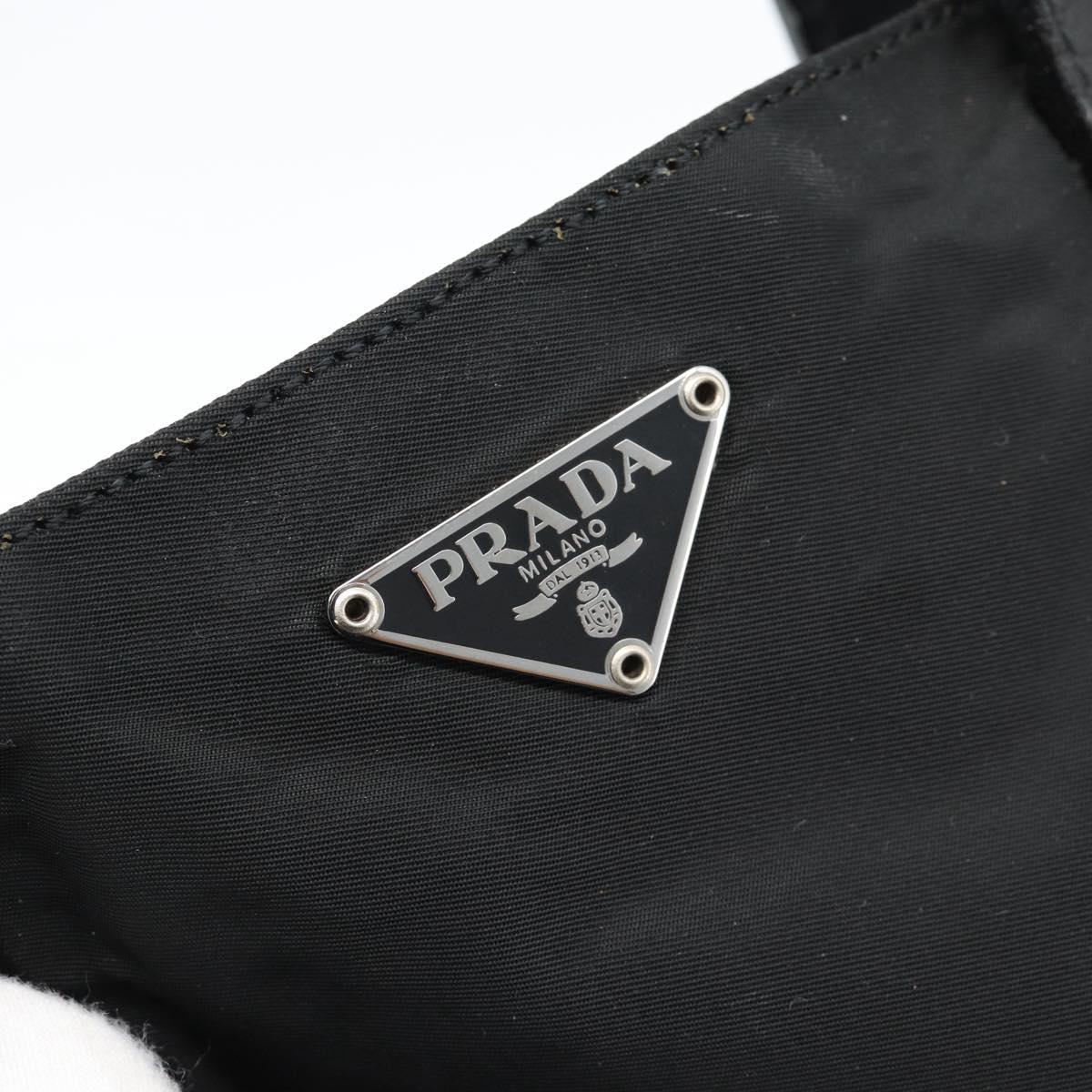PRADA Tote Bag Nylon Leather Black Silver Auth ka4753A
