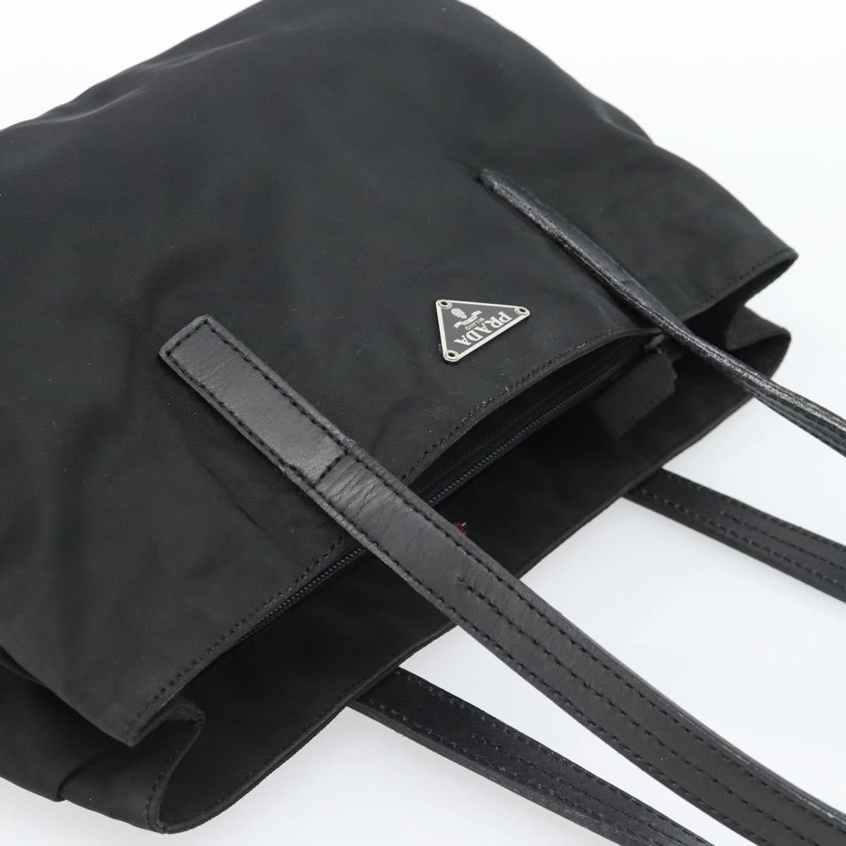 PRADA Tote Bag Nylon Leather Black Silver Auth ka4753A