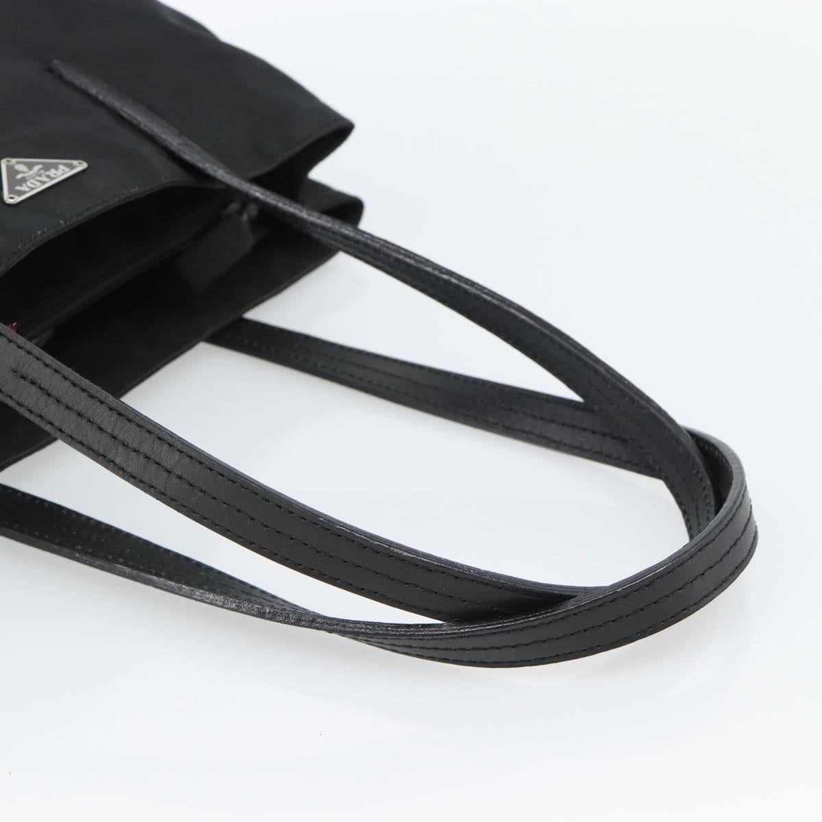 PRADA Tote Bag Nylon Leather Black Silver Auth ka4753A