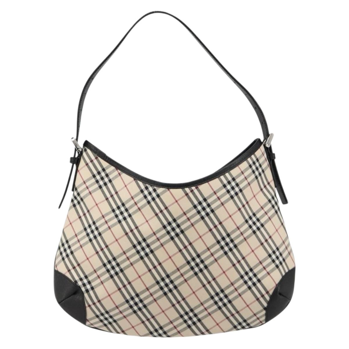 BURBERRY Nova Check Shoulder Bag Canvas Leather Beige Silver Auth ka4754V