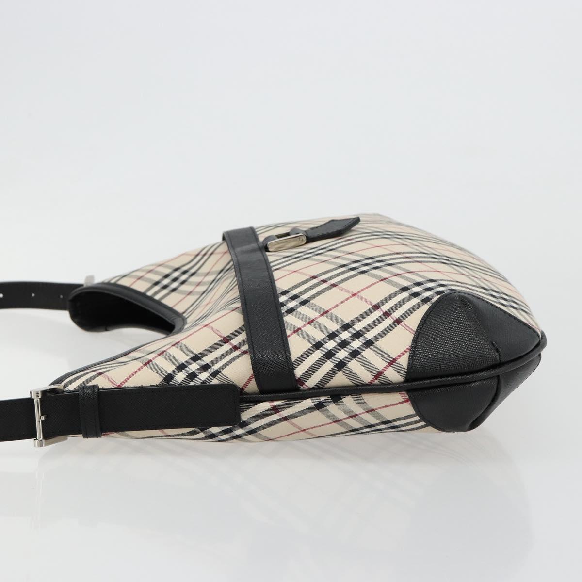 BURBERRY Nova Check Shoulder Bag Canvas Leather Beige Silver Auth ka4754V