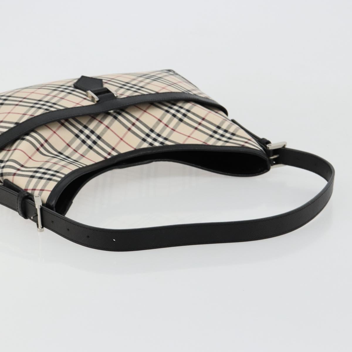 BURBERRY Nova Check Shoulder Bag Canvas Leather Beige Silver Auth ka4754V