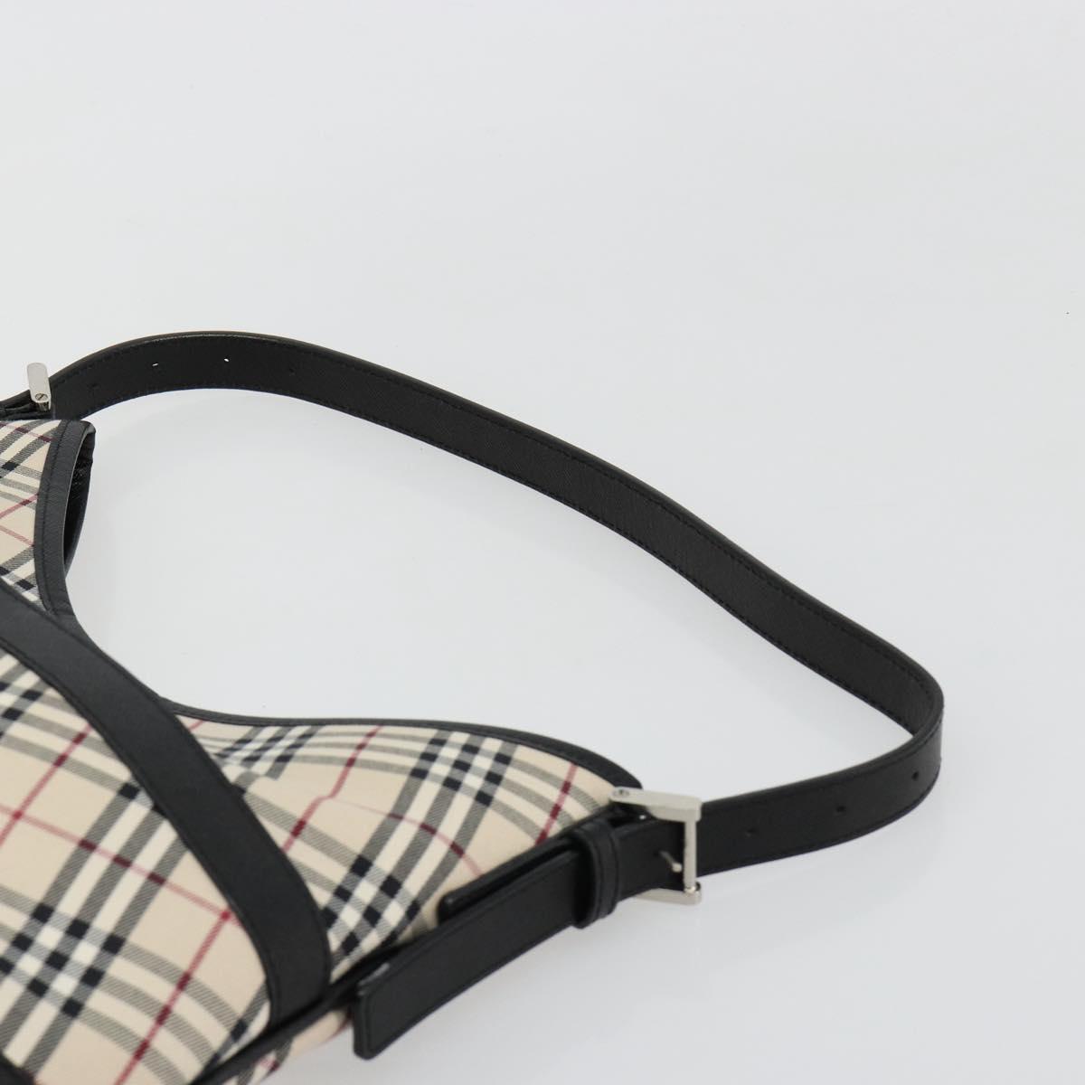 BURBERRY Nova Check Shoulder Bag Canvas Leather Beige Silver Auth ka4754V
