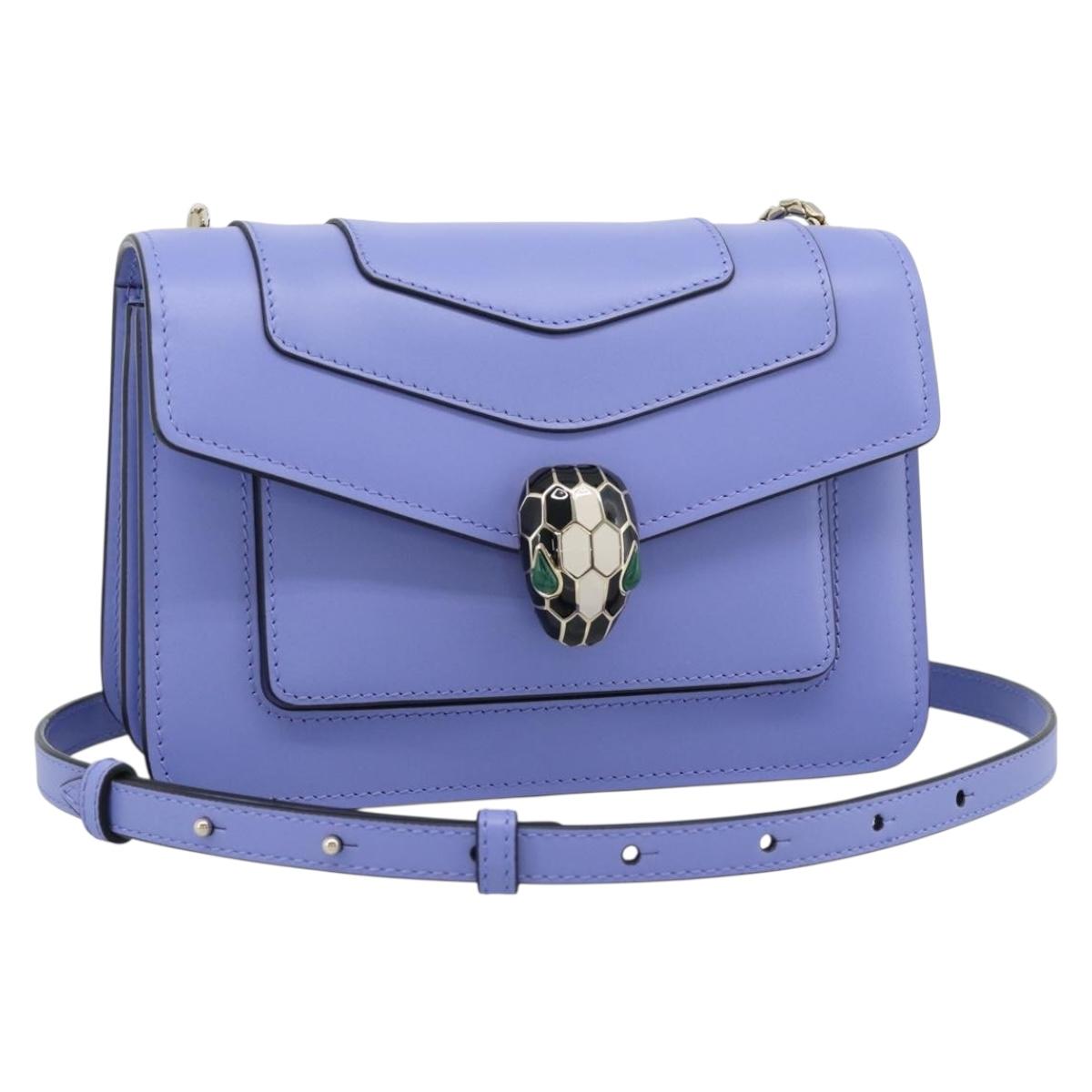 BVLGARI Chain Serpenti Shoulder Bag Leather Purple Gold Auth ka4755SAV