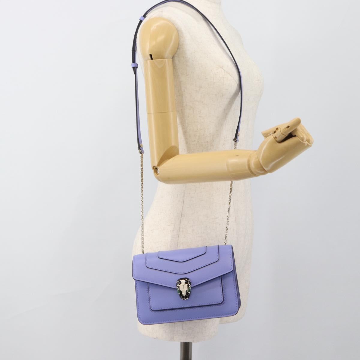 BVLGARI Chain Serpenti Shoulder Bag Leather Purple Gold Auth ka4755SAV