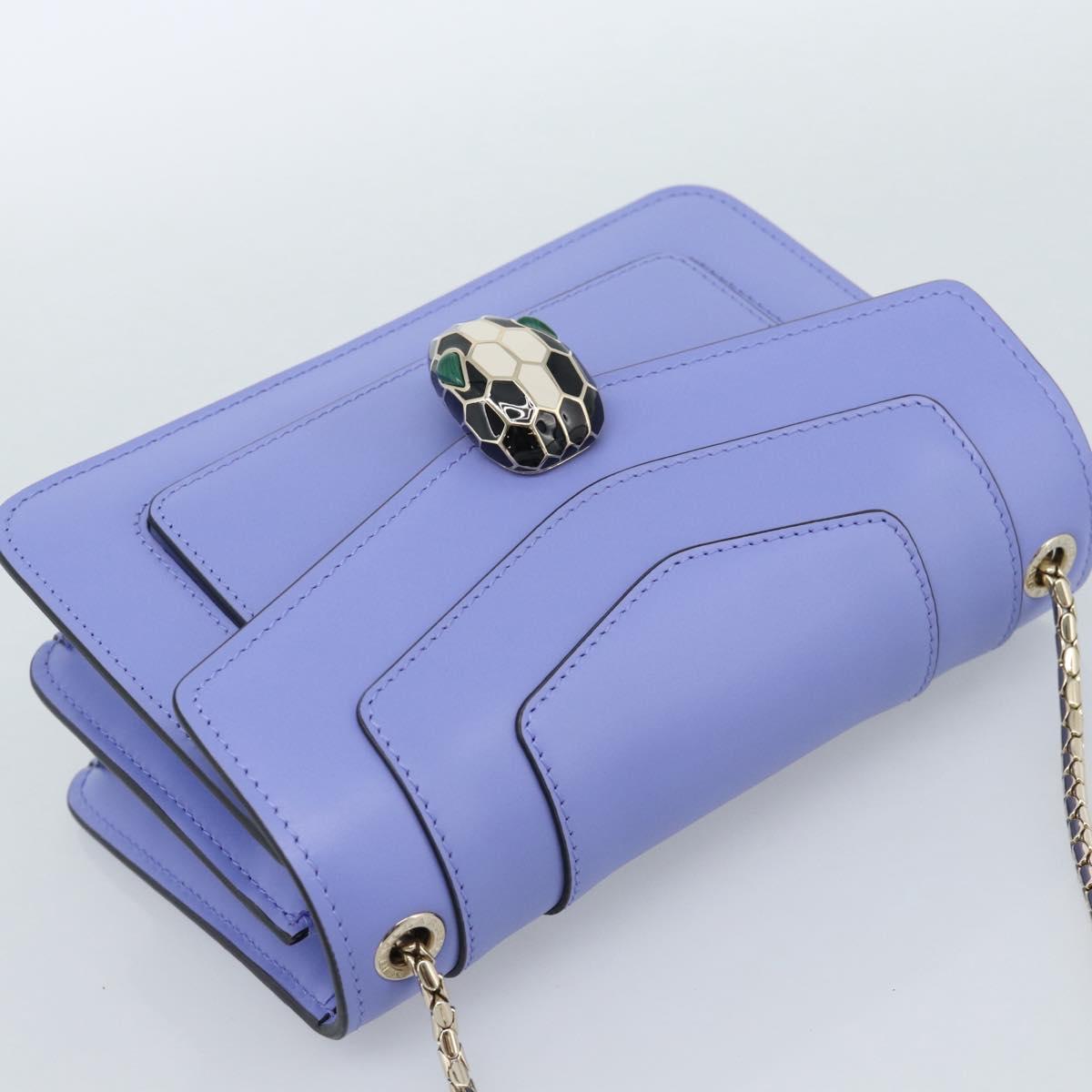 BVLGARI Chain Serpenti Shoulder Bag Leather Purple Gold Auth ka4755SAV