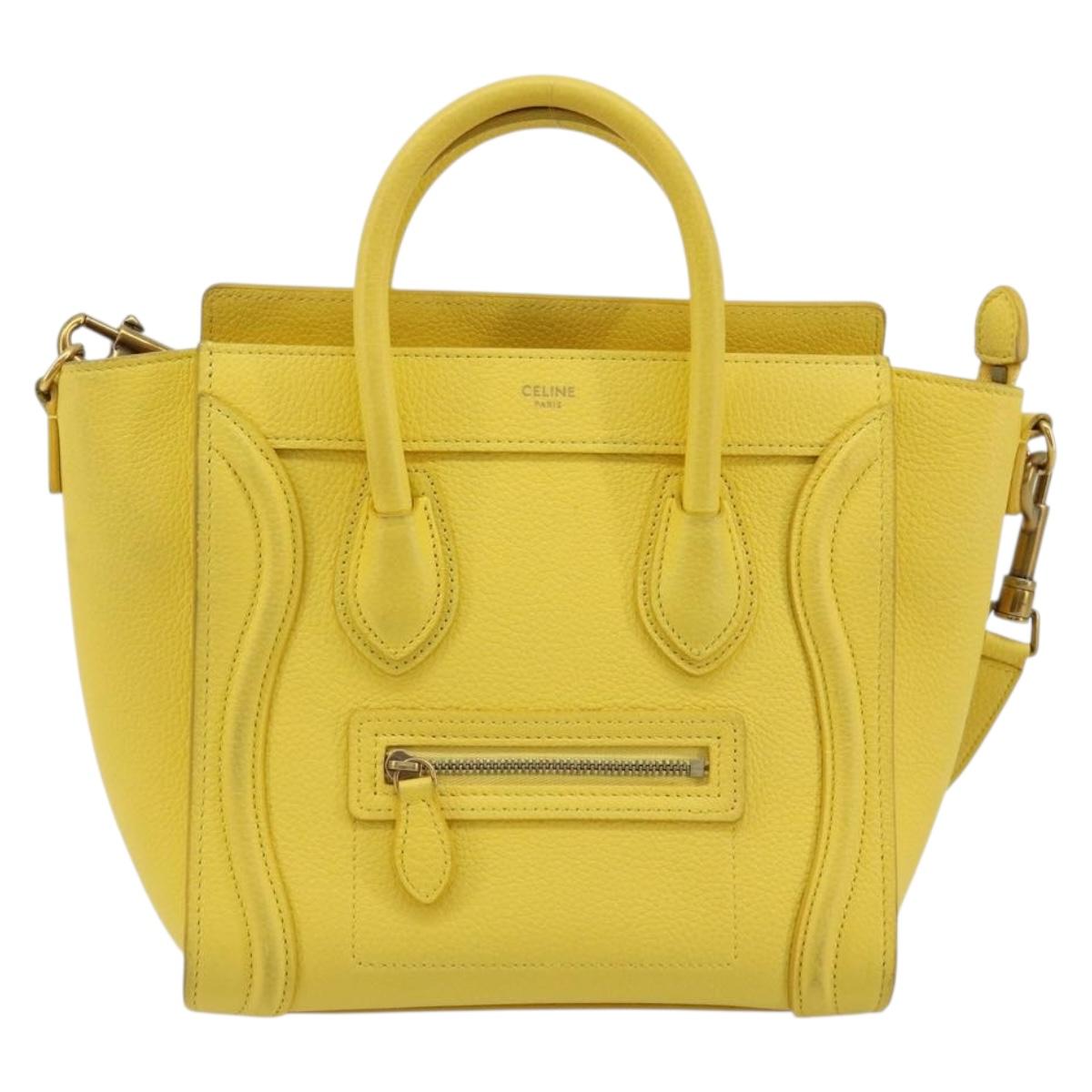 CELINE Hand Bag Leather 2way Gold Yellow Auth ka4756M