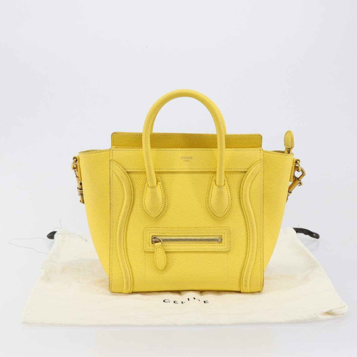 CELINE Hand Bag Leather 2way Gold Yellow Auth ka4756M