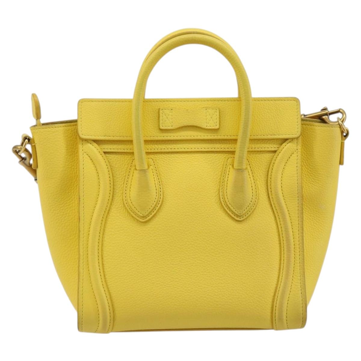 CELINE Hand Bag Leather 2way Gold Yellow Auth ka4756M