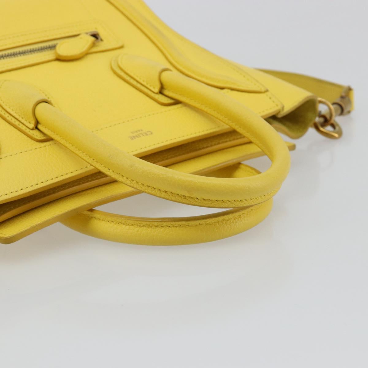 CELINE Hand Bag Leather 2way Gold Yellow Auth ka4756M