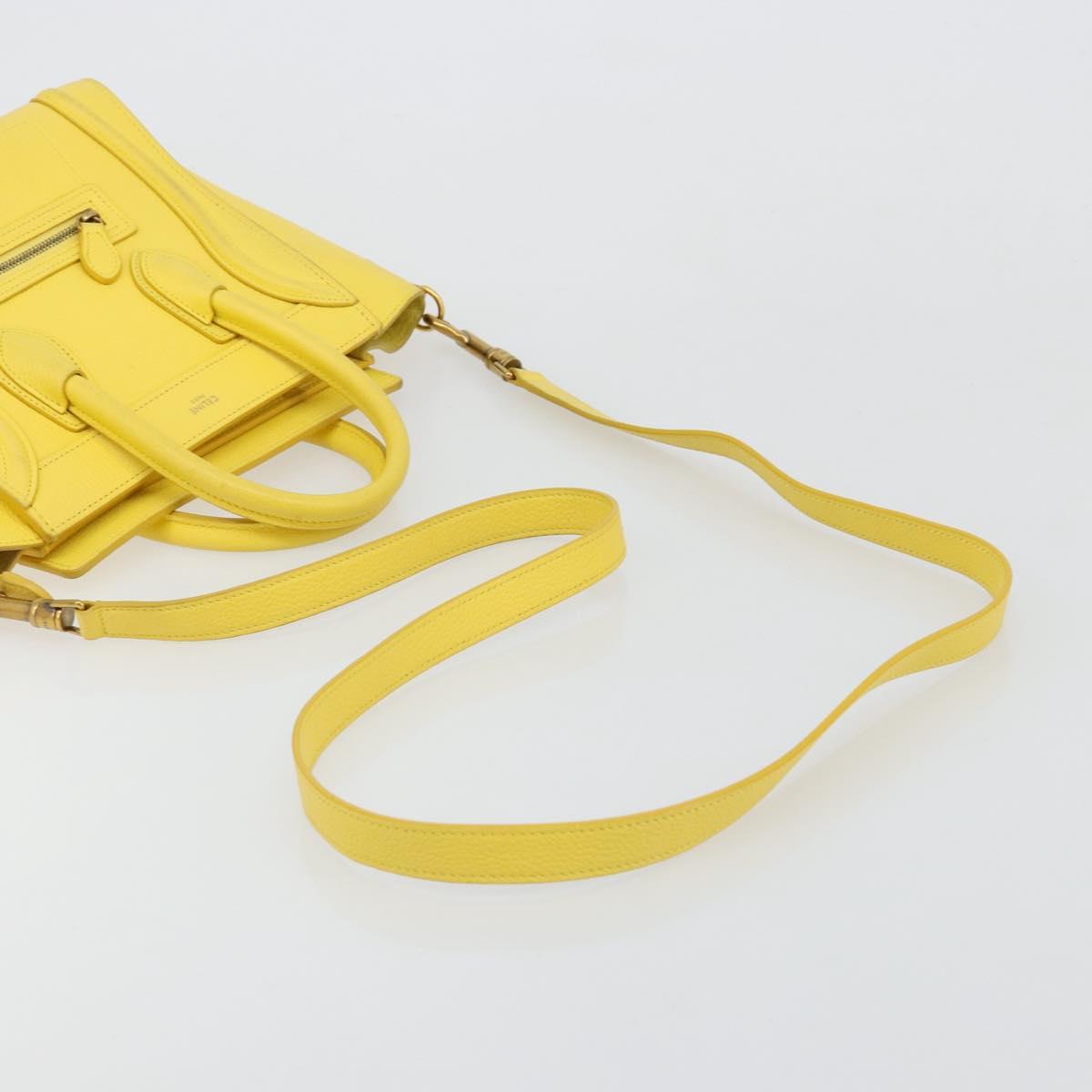 CELINE Hand Bag Leather 2way Gold Yellow Auth ka4756M