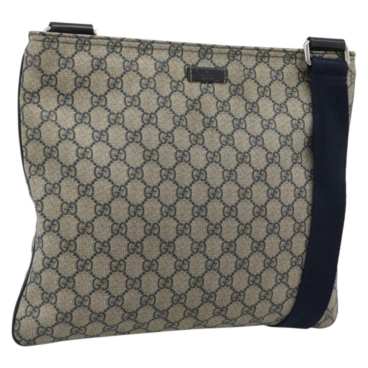 GUCCI GG Supreme Shoulder Bag PVC Navy Silver 201446 Auth ka4760