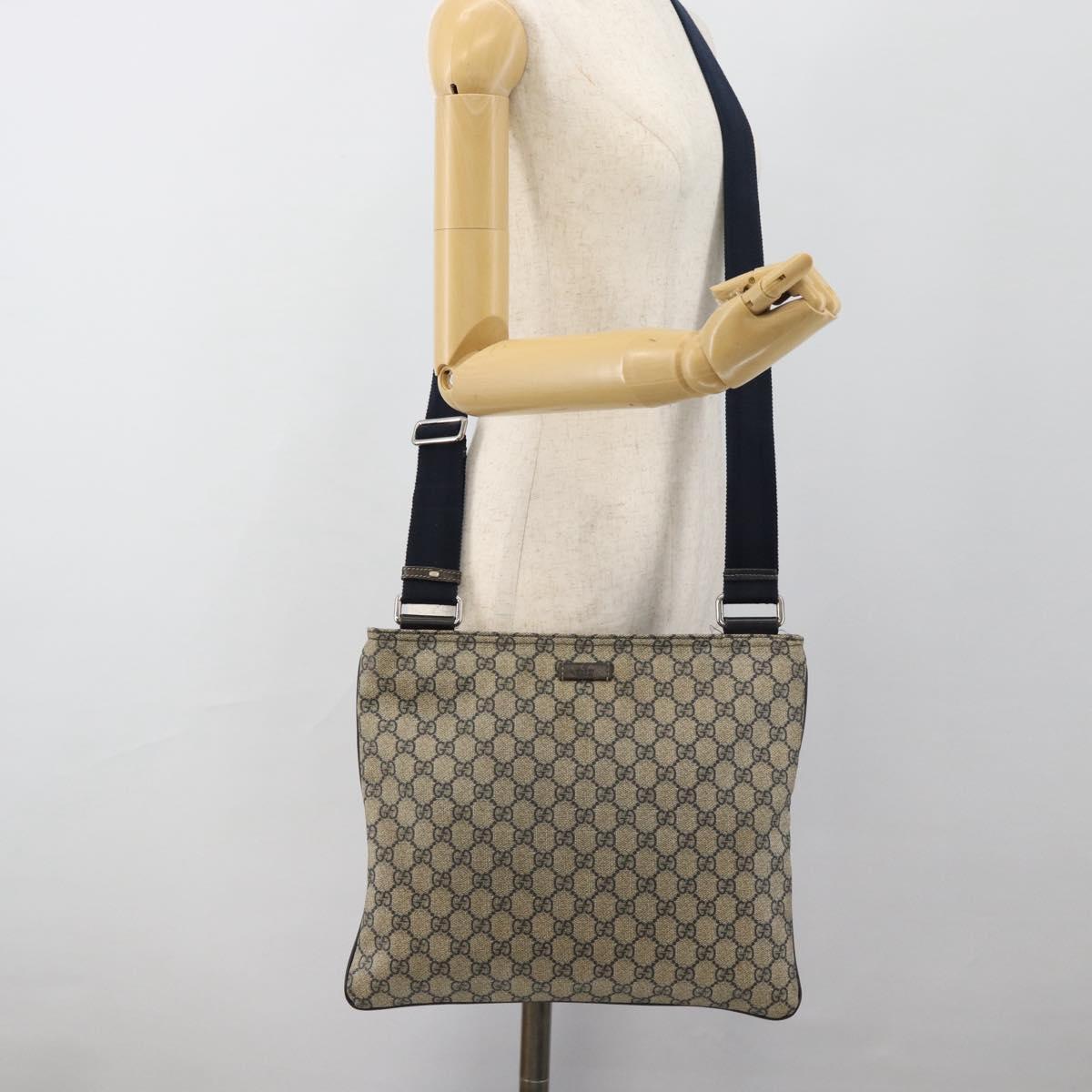 GUCCI GG Supreme Shoulder Bag PVC Navy Silver 201446 Auth ka4760
