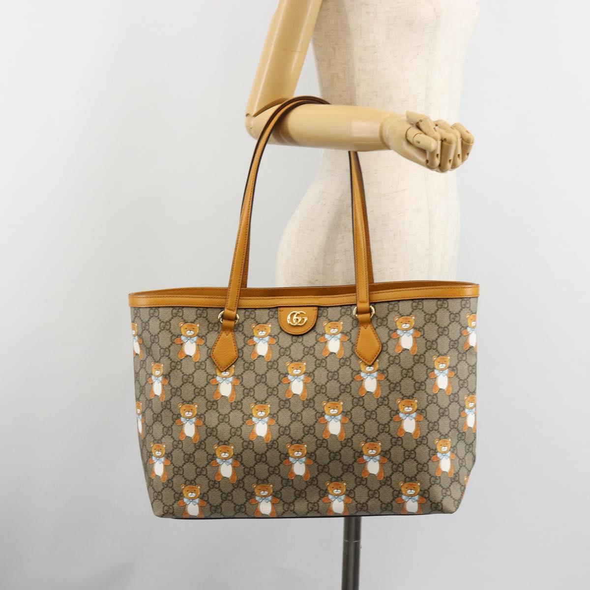 GUCCI GG Supreme Tote Bag PVC Beige Gold 631685 Auth ka4761M