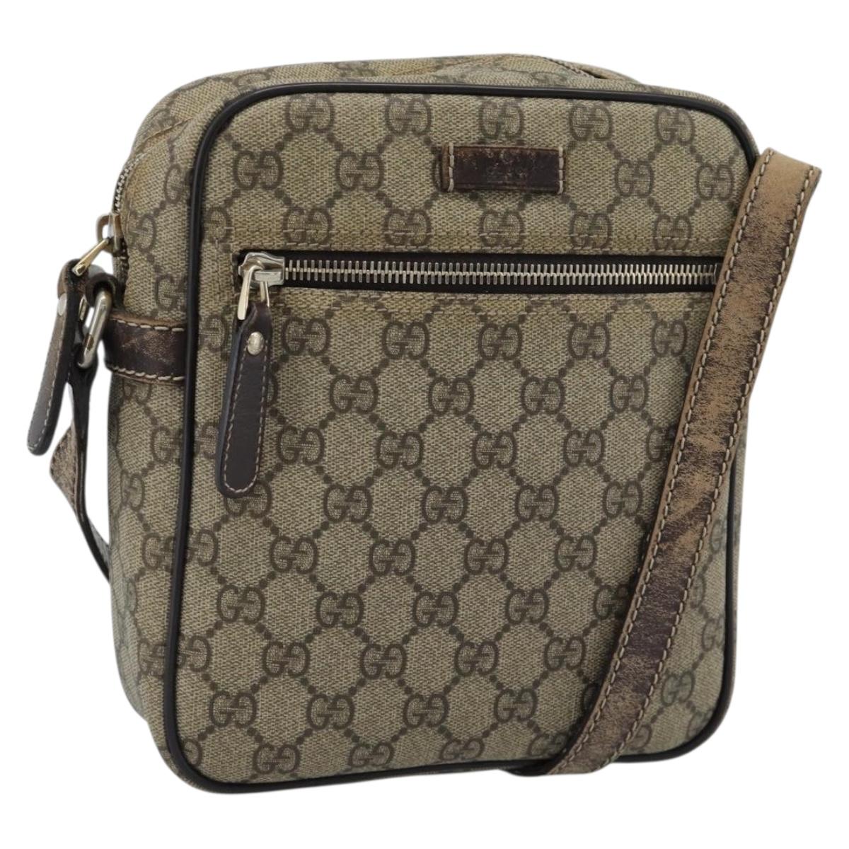 GUCCI GG Supreme Shoulder Bag PVC Beige Gold 233268 Auth ka4763