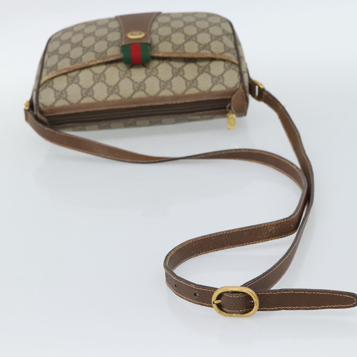 GUCCI GG Supreme Web Sherry Line Bag PVC Beige Gold 89 02 032 Auth ka4764
